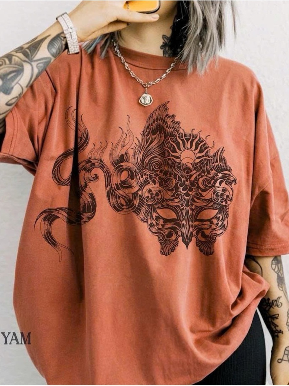 Womens Rust Graphic Oversized Tee - Unbranded
